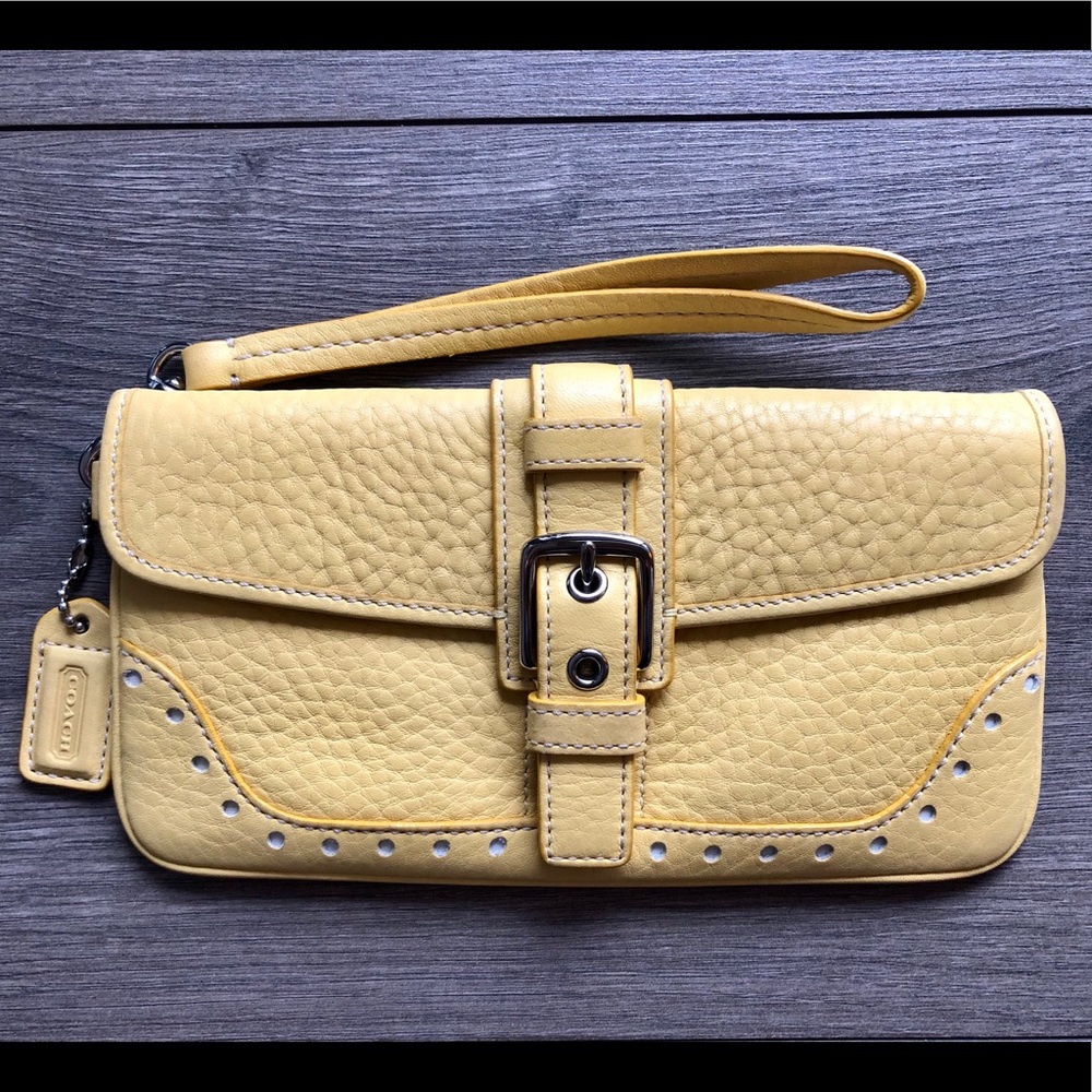 Coach sunflower yellow leather wristlet